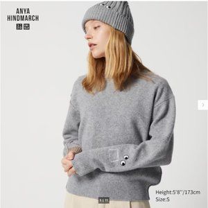 NWT Uniqlo Anya Hindmarch Premium Lambswool Long Sleeve Crew Neck Sweater Gray M